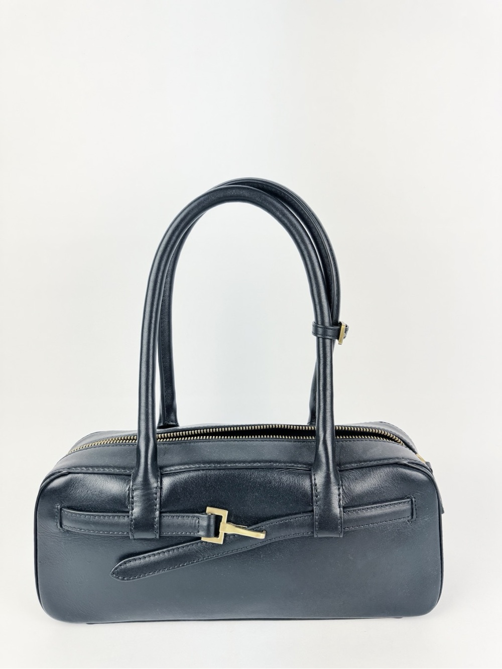 Mango Black Genuine Leather Top-Handle Bag